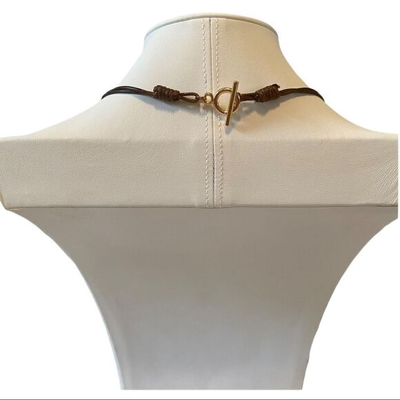 Multi-Strand Gray Faceted Lariat Style Necklace on Brown Cord. - Picture 4 of 5